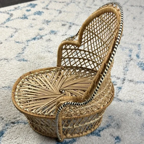 12” Vintage rattan wicker mini chair plant stand - Picture 5 of 5